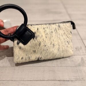 Montana West Genuine Hair-On Cowhide Ring Handle Wristlet Clutch Bag Black